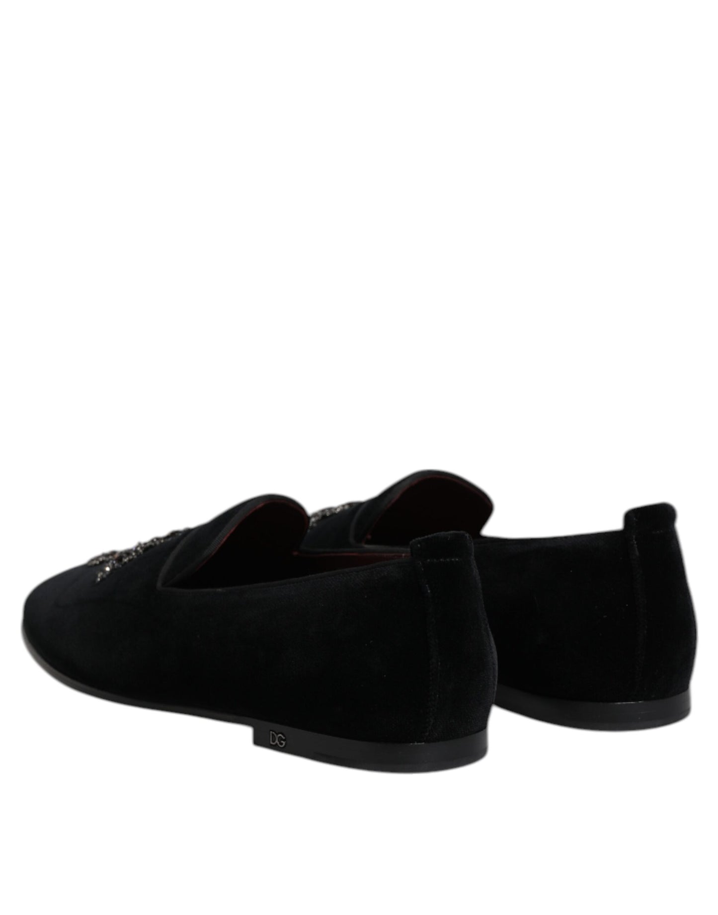 Dolce & Gabbana Black Velvet Embellished Loafer Slip On Shoes