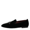 Dolce & Gabbana Black Velvet Embellished Loafer Slip On Shoes