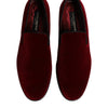 Dolce & Gabbana Red Cotton Velvet Slip On Loafers Formal Shoes
