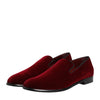 Dolce & Gabbana Red Cotton Velvet Slip On Loafers Formal Shoes