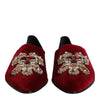 Dolce & Gabbana Black Red Velvet Embellished Slip On Shoes