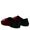 Dolce & Gabbana Black Red Velvet Embellished Slip On Shoes
