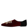 Dolce & Gabbana Black Red Velvet Embellished Slip On Shoes