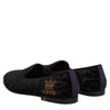 Dolce & Gabbana Black DG Crown Embroidery Loafers Slip On Shoes