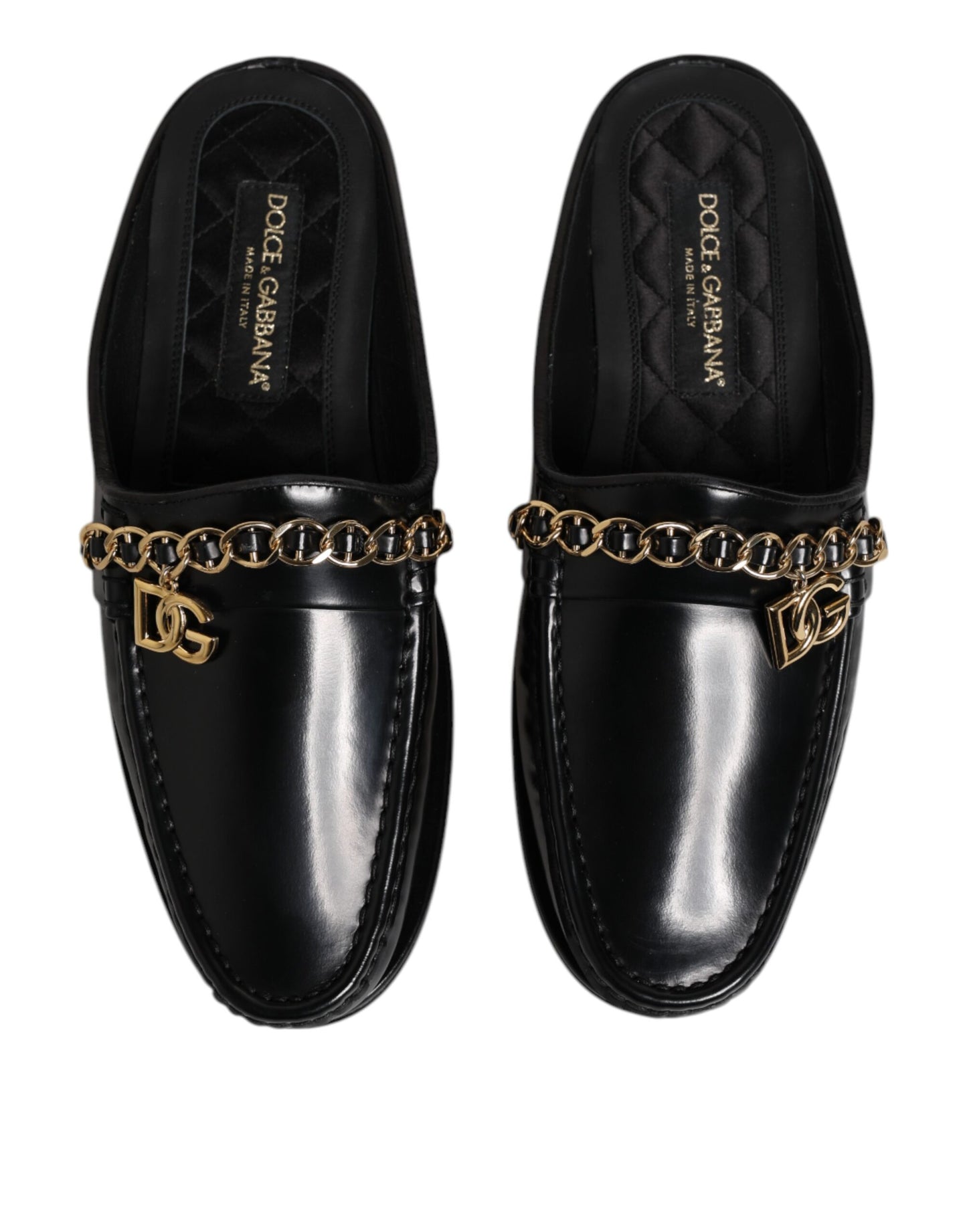 Dolce & Gabbana Black Leather DG Chain Embellished Sandals Shoes