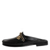 Dolce & Gabbana Black Leather DG Chain Embellished Sandals Shoes