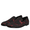 Dolce & Gabbana Red Black Jacquard Slip On Men Loafers Shoes