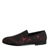 Dolce & Gabbana Red Black Jacquard Slip On Men Loafers Shoes