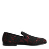 Dolce & Gabbana Red Black Jacquard Slip On Men Loafers Shoes