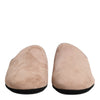 Dolce & Gabbana Beige Capra Suede Slides Flat Slipper Shoes
