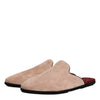 Dolce & Gabbana Beige Capra Suede Slides Flat Slipper Shoes