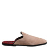 Dolce & Gabbana Beige Capra Suede Slides Flat Slipper Shoes