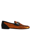 Dolce & Gabbana Orange Sequin Embellished Men Loafers Shoes