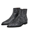 Dolce & Gabbana Dark Gray Cotton Sequined Chelsea Boots Shoes