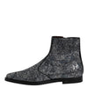 Dolce & Gabbana Dark Gray Cotton Sequined Chelsea Boots Shoes