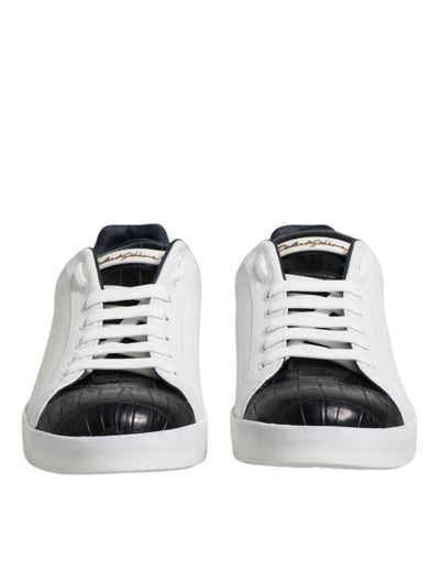 Dolce & Gabbana White Black Leather Portofino Sneaker Shoes