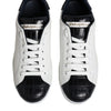 Dolce & Gabbana White Black Leather Portofino Sneaker Shoes