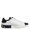 Dolce & Gabbana White Black Leather Portofino Sneaker Shoes