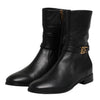 Dolce & Gabbana Black Leather Flats Logo Short Boots Shoes