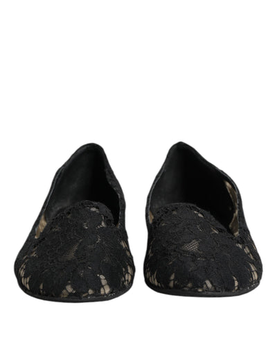 Dolce & Gabbana Black Taormina Lace Slip On Flats Shoes