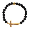 Nialaya Matte Onyx Stone Gold CZ Cross 925 Silver Bracelet