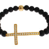 Nialaya Matte Onyx Stone Gold CZ Cross 925 Silver Bracelet