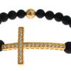 Nialaya Matte Onyx Stone Gold CZ Cross 925 Silver Bracelet