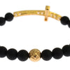 Nialaya Matte Onyx Stone Gold CZ Cross 925 Silver Bracelet