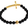 Nialaya Matte Onyx Stone Gold CZ Cross 925 Silver Bracelet