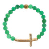 Nialaya Jade Stone Gold CZ Cross 925 Silver Bracelet