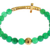 Nialaya Jade Stone Gold CZ Cross 925 Silver Bracelet
