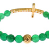 Nialaya Jade Stone Gold CZ Cross 925 Silver Bracelet
