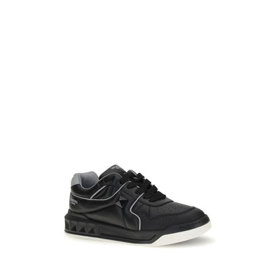 Valentino Garavani Black Calf Leather Bos Taurus Low Top Sneakers