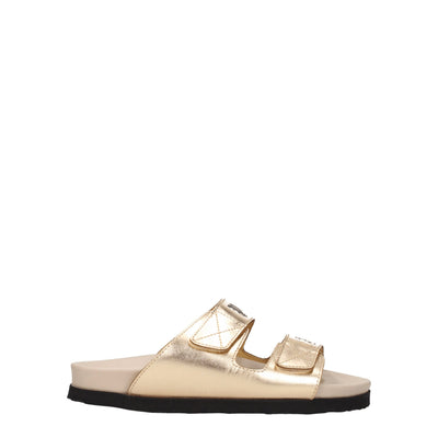 Palm Angels Gold Leather Slippers