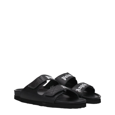 Palm Angels Black Leather Slippers