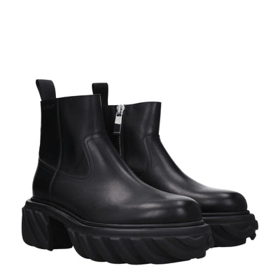 Off-White Black Leather Ankle Boots
