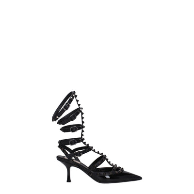 Valentino Garavani Black Leather Stiletto Heel Sandals
