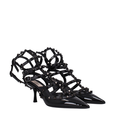 Valentino Garavani Black Leather Stiletto Heel Sandals