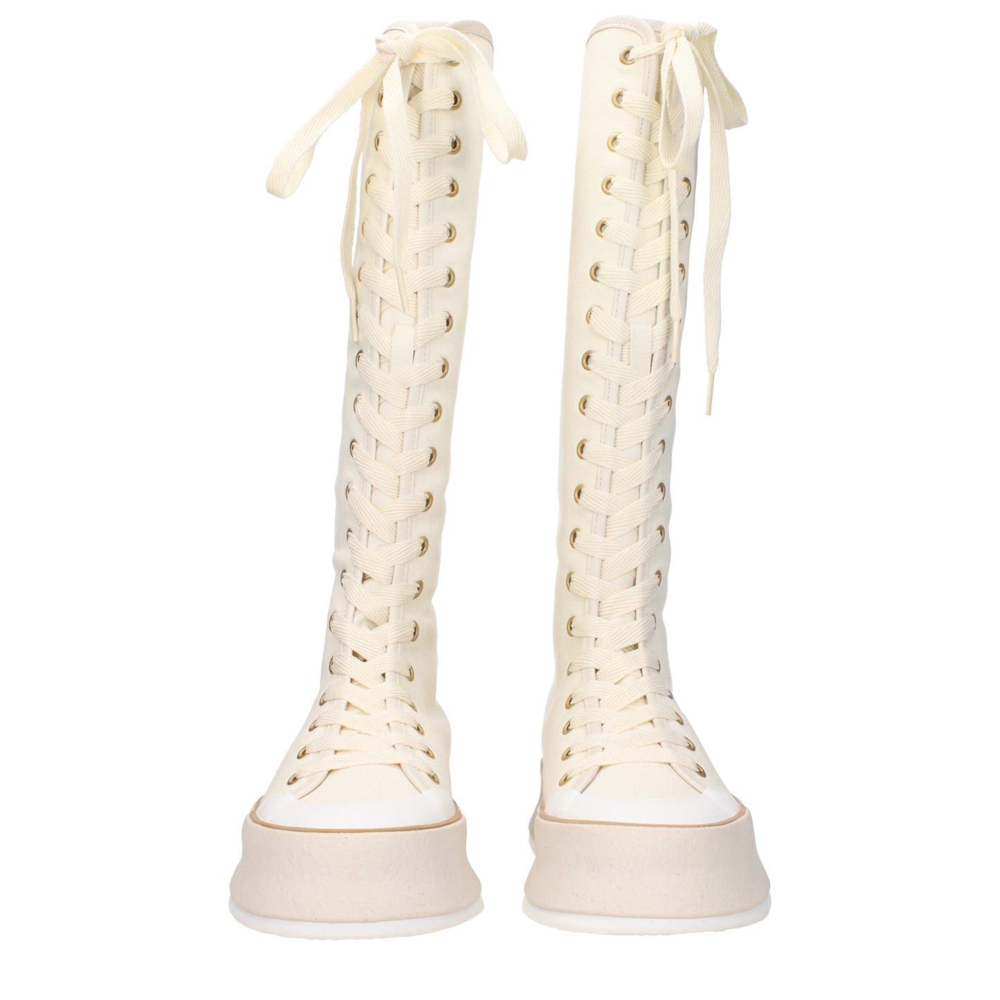 Max Mara Beige Fabric Lace-Up Boots