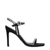 Stuart Weitzman Schwarze Satin-Sandalen mit Stilettoabsatz