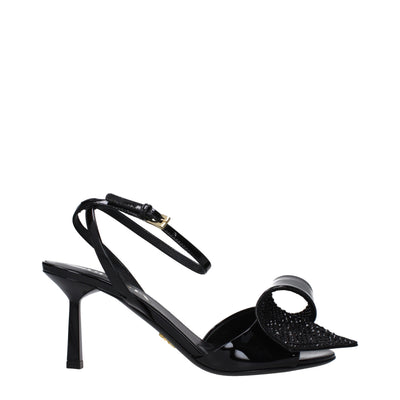 Prada Black Leather Stiletto Heel Sandals