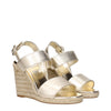 Prada Gold Leather Wedge Sandals