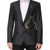 Dolce & Gabbana Dark Gray Bee Embroidery SICILIA Coat Blazer