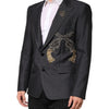Dolce & Gabbana Dark Gray Bee Embroidery SICILIA Coat Blazer