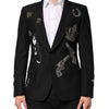 Dolce & Gabbana Black Bee Crown Embellished Suit Coat Blazer