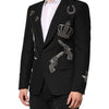 Dolce & Gabbana Black Bee Crown Embellished Suit Coat Blazer