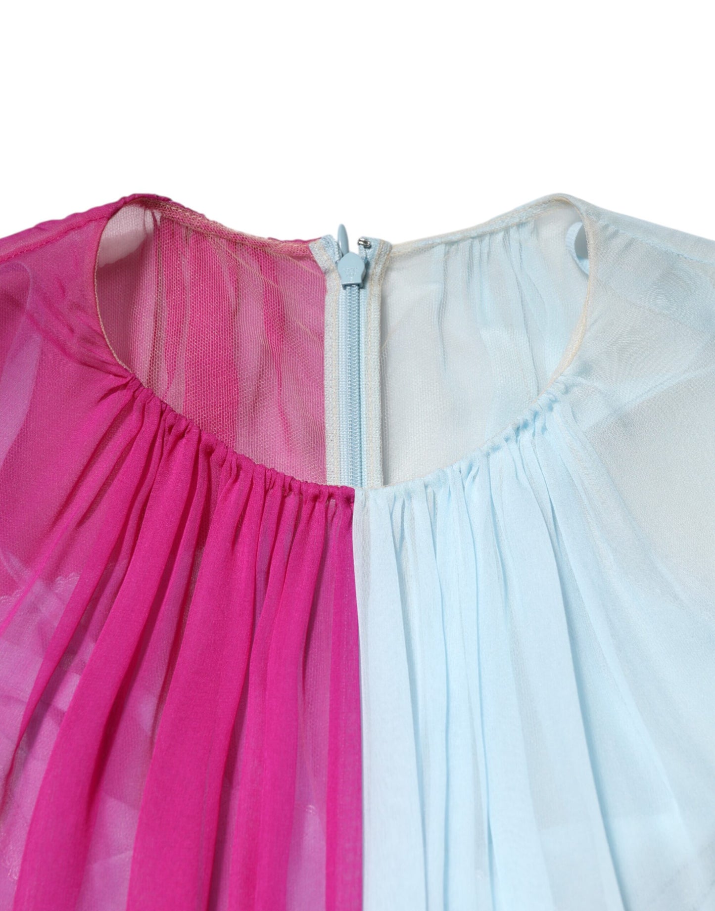 Dolce &amp; Gabbana Fuchsia-Hellblaues Seiden-Midikleid in zweifarbiger Ausführung