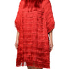 Dolce & Gabbana Red Silk Tiers Fringe Shift Knee Length Dress