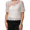 Dolce & Gabbana White Floral Lace Short Sleeves Blouse Top
