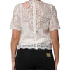 Dolce & Gabbana White Floral Lace Short Sleeves Blouse Top